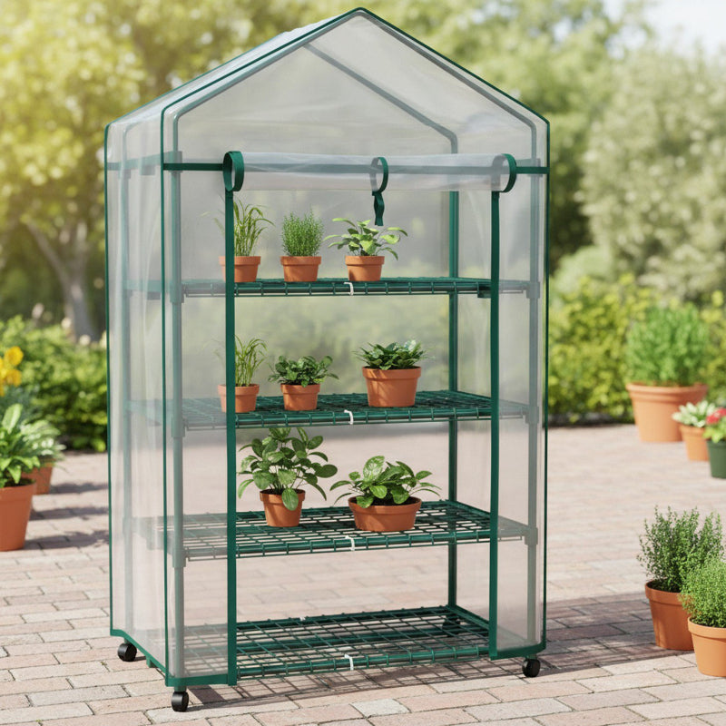 Walk-In Greenhouse Outdoor with Screen Windows, PE Cover, Portable Plant Shelter with Shelving Clips — image 1