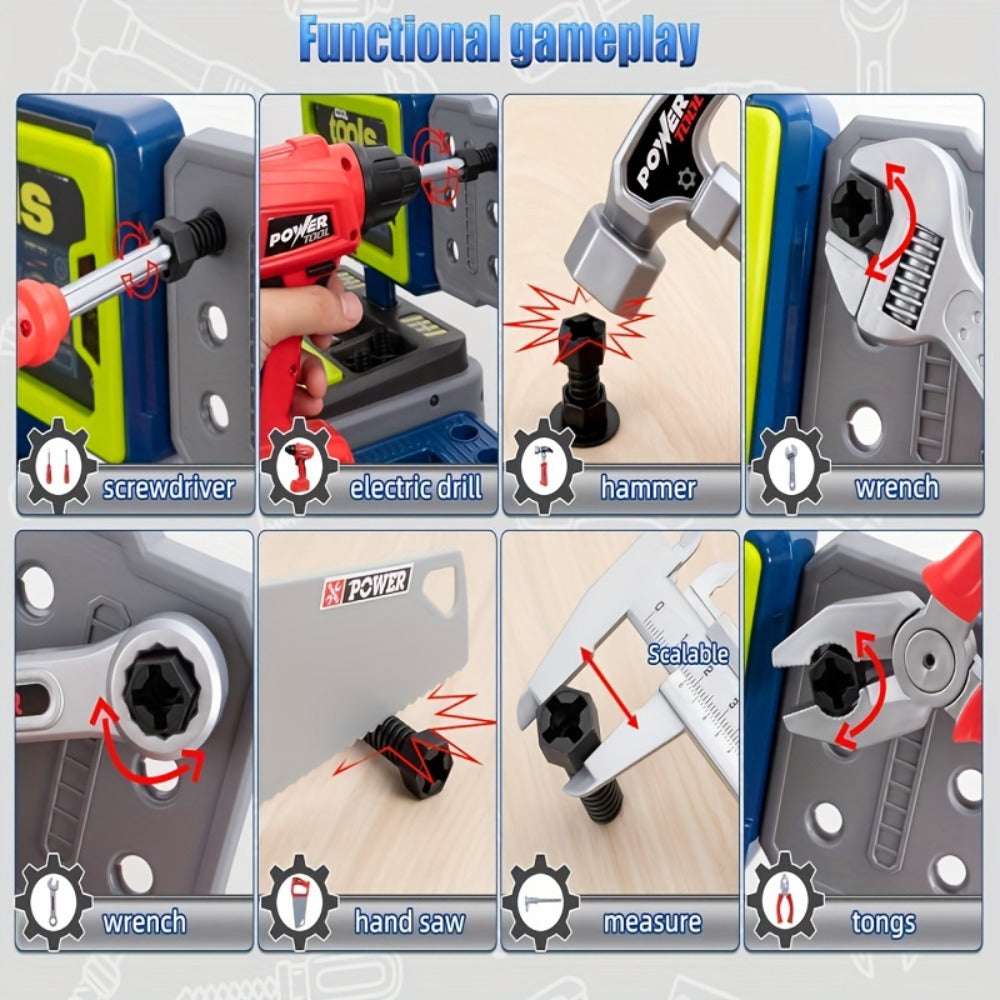Kids Tool Kit 41pcs with Folding Workbench & Electric Drill Toy, STEM Engineering Playset with Storage — image 12