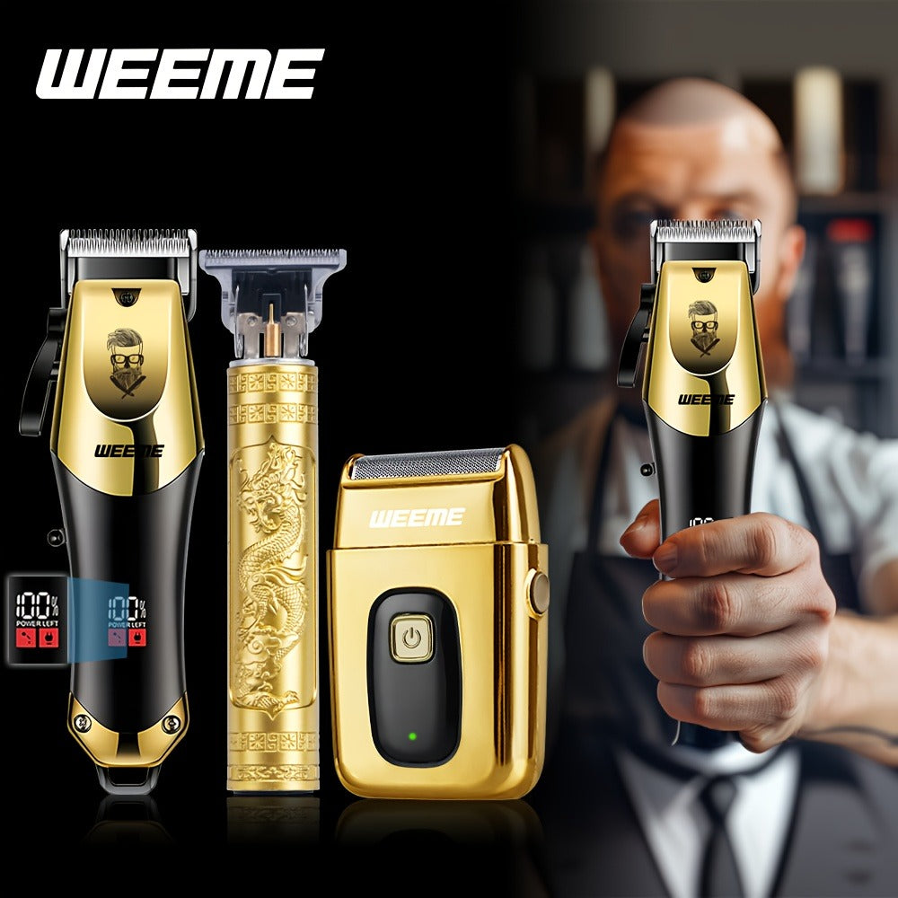 T-Blade Hair Clipper Set for Men – Golden Series USB Rechargeable Trimmer Kit with Guide Combs & Cleaning Brush, 1pc 2pcs 3pc