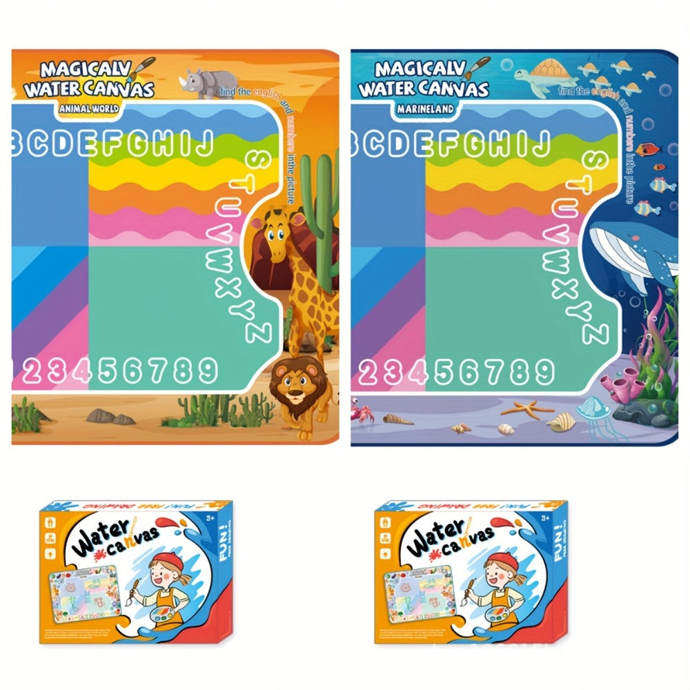 Water Canvas Drawing Mat for Kids Reusable Mess-Free – Magical Paint with Water Art Toy 80x60cm Ocean Animal Designs Screen-F