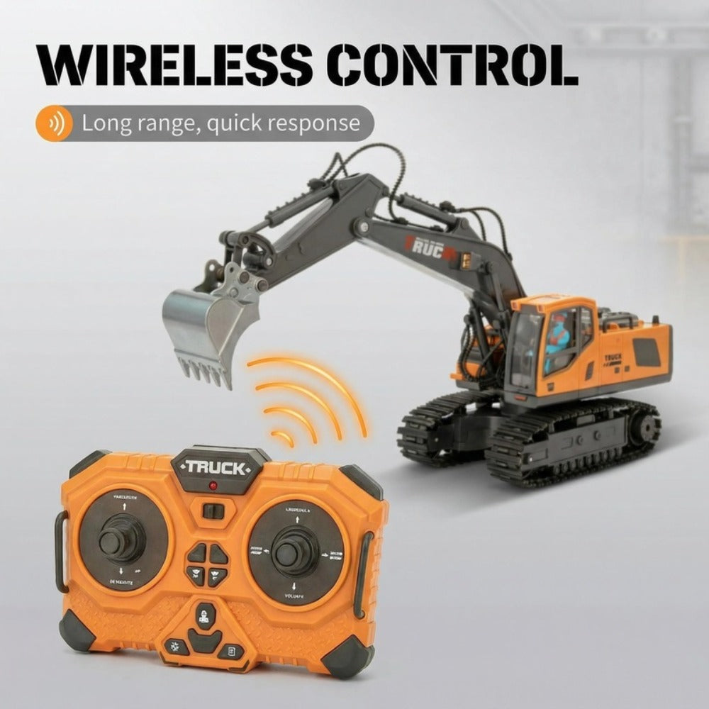 RC Construction Vehicle Toy 2.4GHz Remote Control Excavator Bulldozer Loader with Alloy Metal Cover Lights & Sound Effects — 