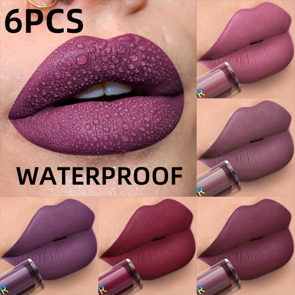Matte Liquid Lipstick Set 6pcs Lip Glaze Non-Sticky Non-Drying Colorfast Velvet Finish, for Makeup, Travel and Everyday Vanit