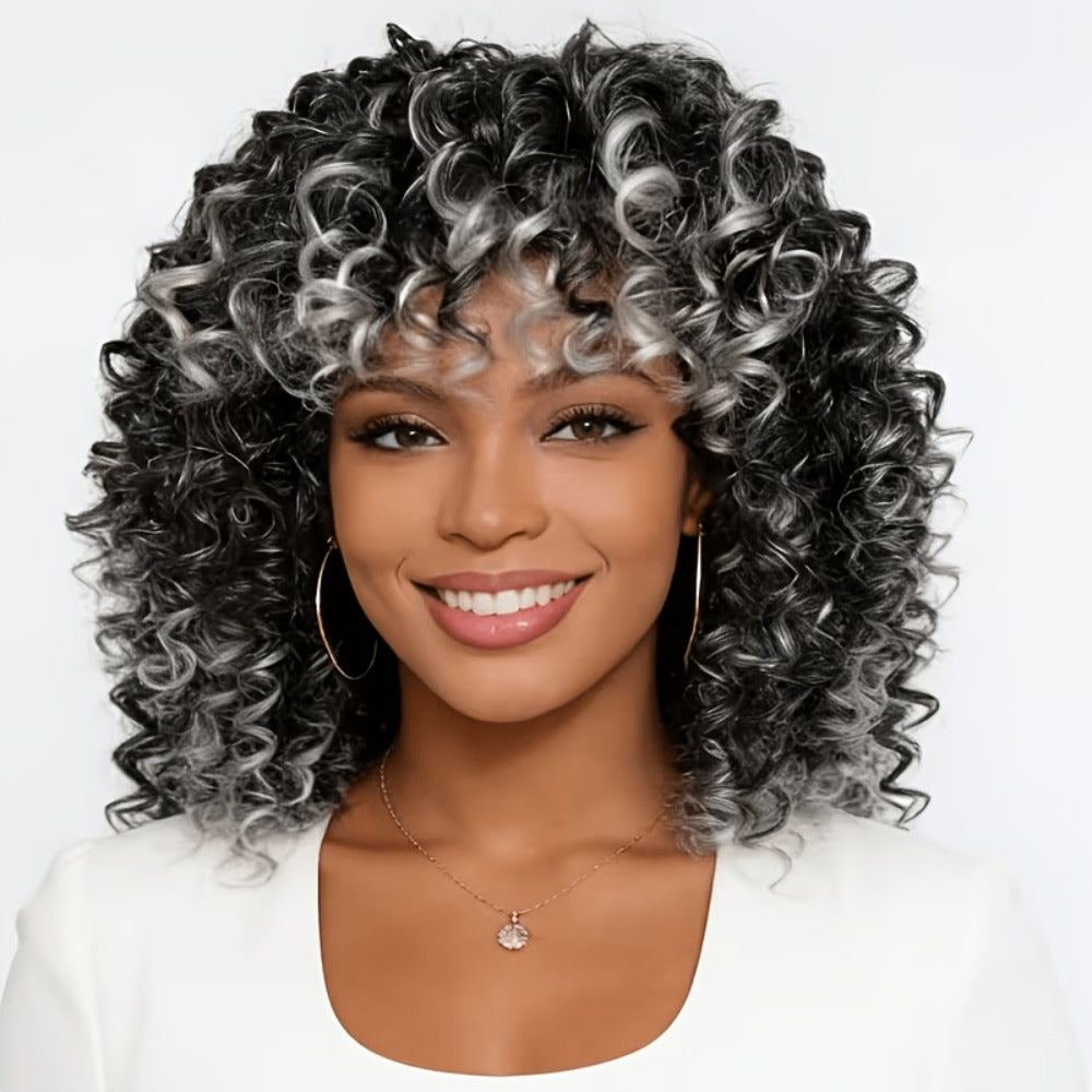 Synthetic Wig 14-Inch Deep-Wave Curly Bob with Bangs, Glueless Elastic-Band Cap for Daily Styling — image 4