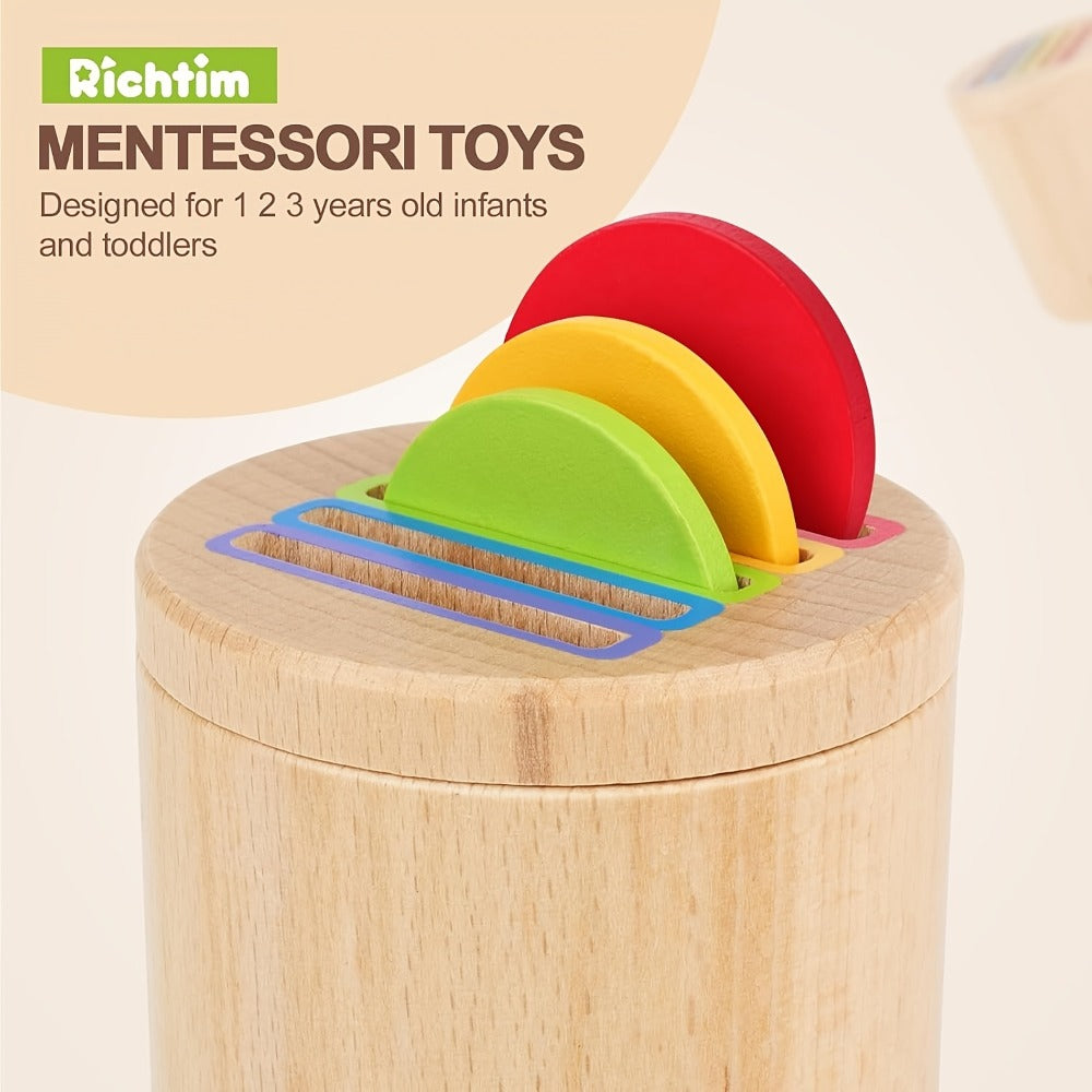 Wooden Color Sorting Coin Box Toy for Toddlers 1+, Montessori Educational Sensory Learning Toy with 10 Colorful Blocks & Stor