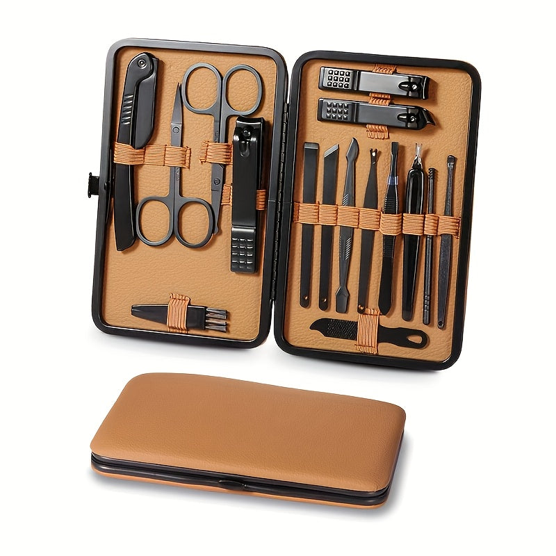 Manicure Pedicure Kit 16 Piece Stainless Steel – Luxury Nail Clipper Set with Portable Case Professional Nail Scissors Beauty