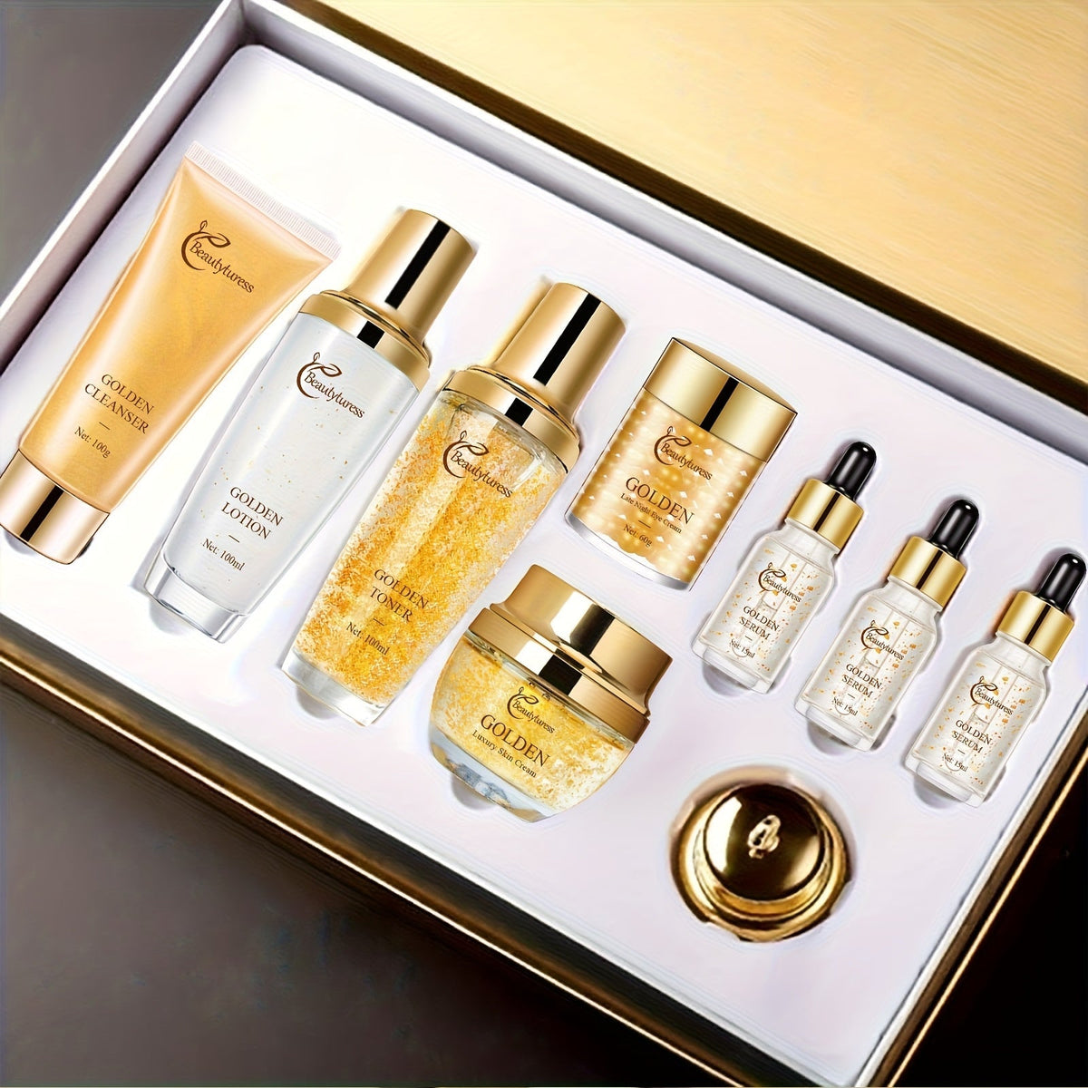 Skincare Set with Beautyluress Label, 9 Collagen and Hyaluronic Acid Cleanser Serum and Cream Items — image 11