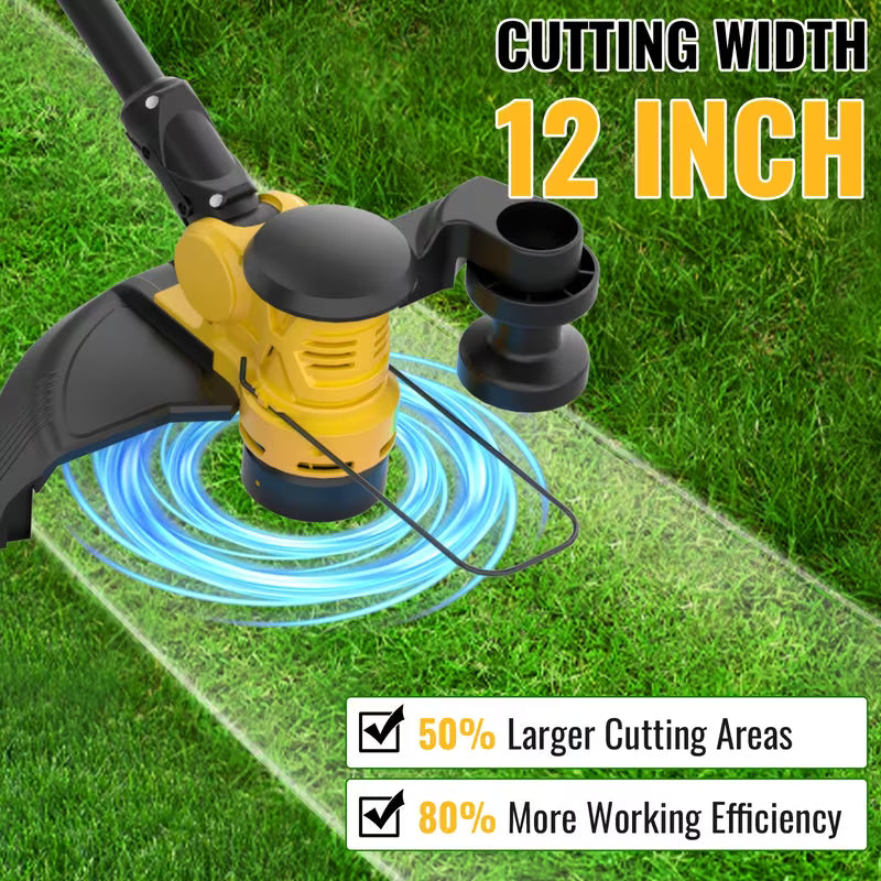 12-Inch Cordless Lawnmower and Electric Trimmer Combo with 2 Batteries