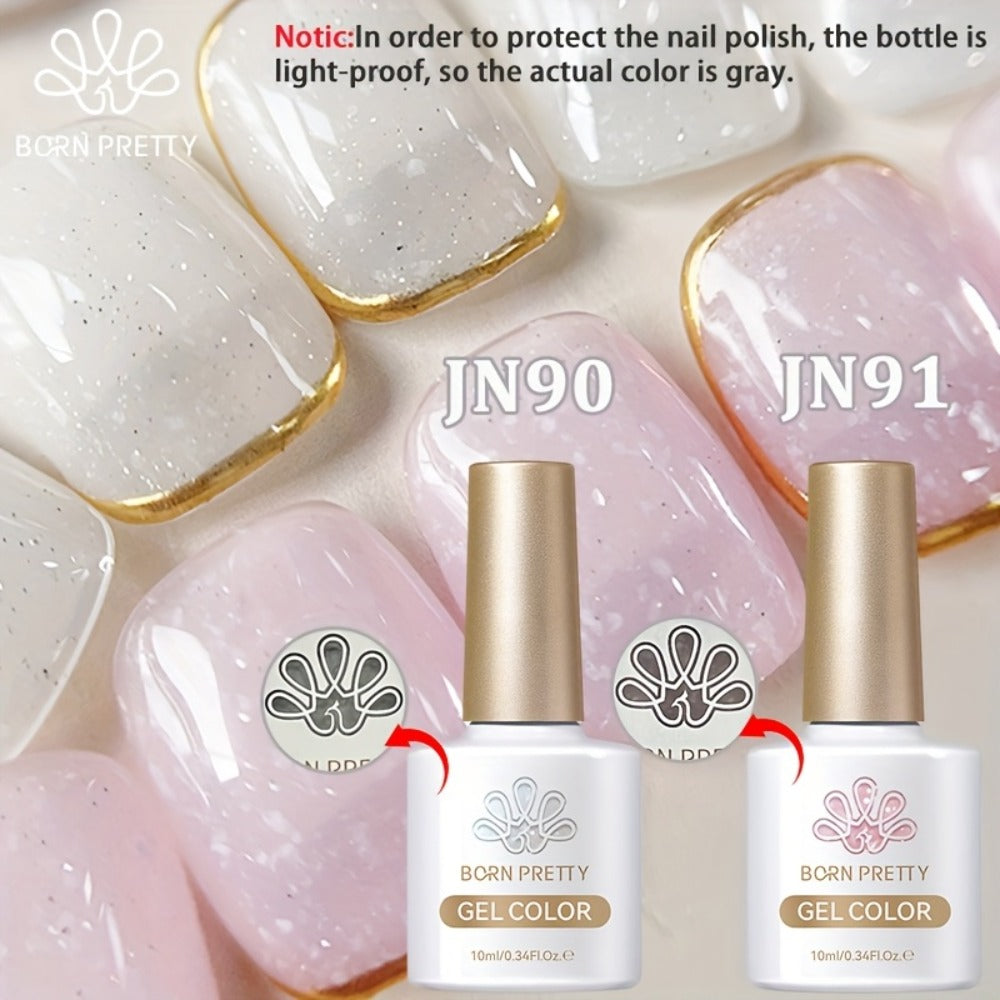 Gel Nail Polish BORN PRETTY 2-Piece Snow-Jelly Shimmer Set in Nude Pink and White Glitter with UV/LED Soak-Off Cure — image 3