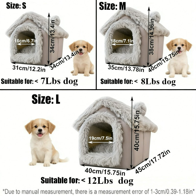 Plush Dog House Cave Bed with Brown-1 Finish, L Size Label and Padded Inner Mat for Indoor Pets — image 3