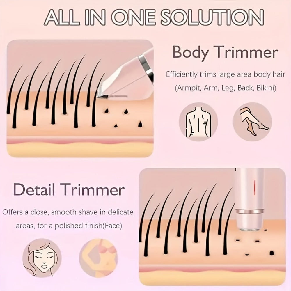 Bikini Trimmer Electric 2-in-1 Rechargeable Dual-Head Face Shaver for Women – Stainless Steel Blade USB Cordless Hair Remover
