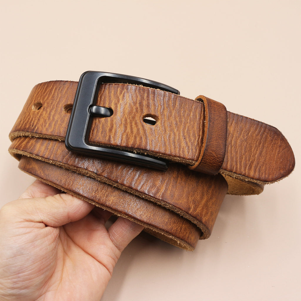 Korean Style Personality Top Layer Leather Pin Buckle Black Buttons Men's Leather Belt