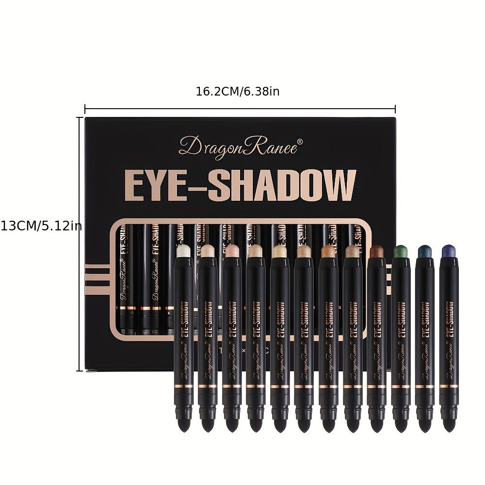 Shimmer Eyeshadow Stick Set 12 Pcs Double-Ended Glitter Cream Eye Shadow Pencil Waterproof, for Makeup, Travel and Everyday V