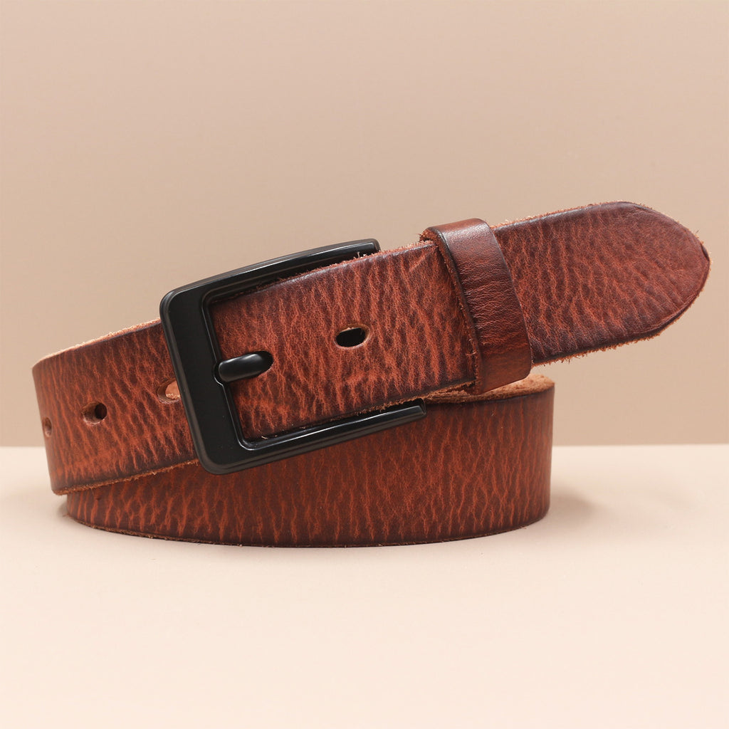 Korean Style Personality Top Layer Leather Pin Buckle Black Buttons Men's Leather Belt