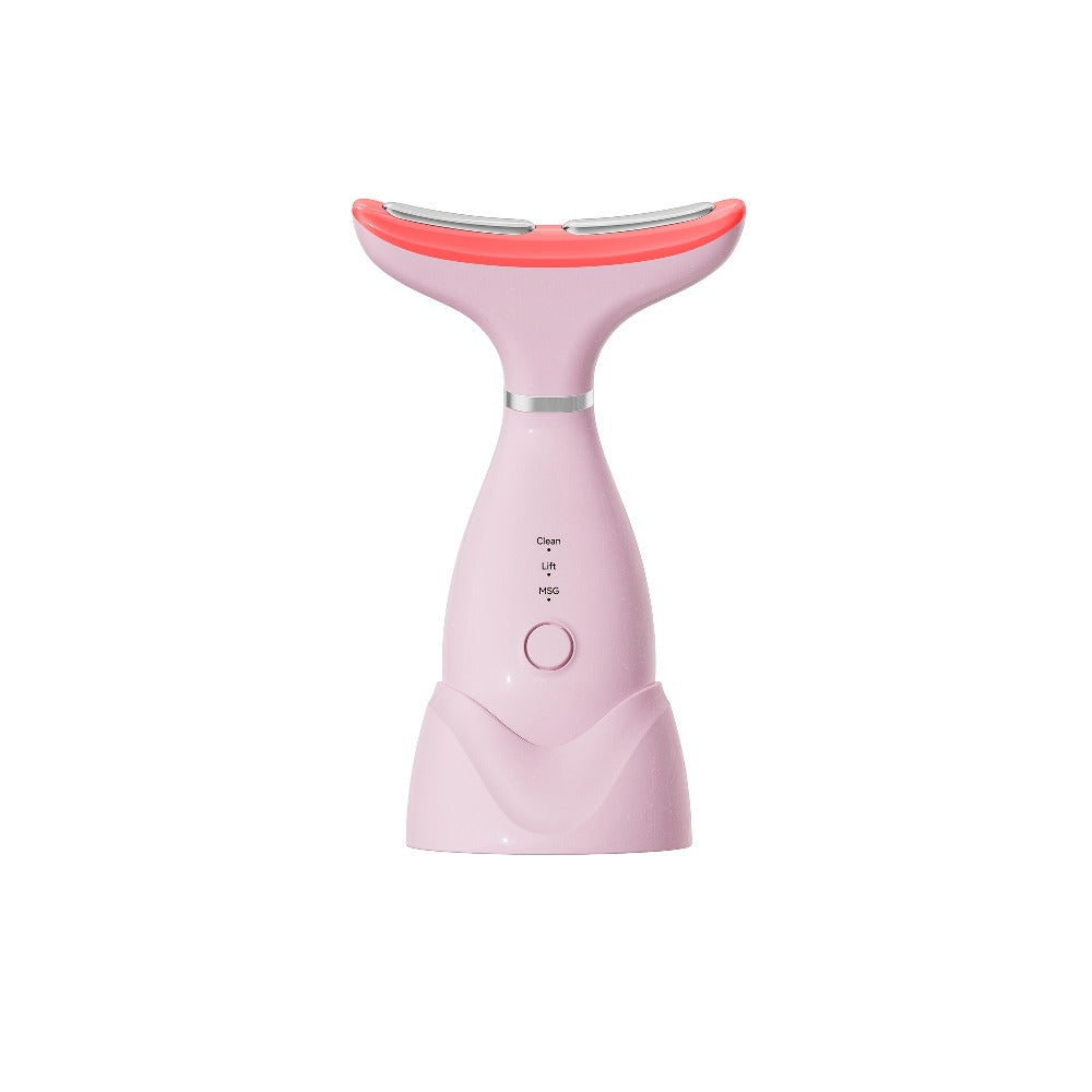 LED Neck Massager 7-Color Light Therapy Vibrating Face & Neck Device, USB Rechargeable Portable Electric Facial Massage Tool 