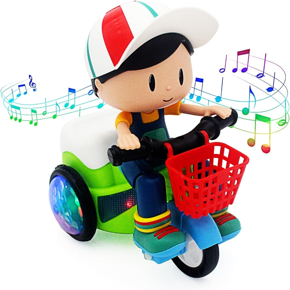 Kids Electric Tricycle Toy Motorcycle with 360° Rotation & Luminous Lights, Push & Power Dual-Mode Stunt Vehicle for Toddlers