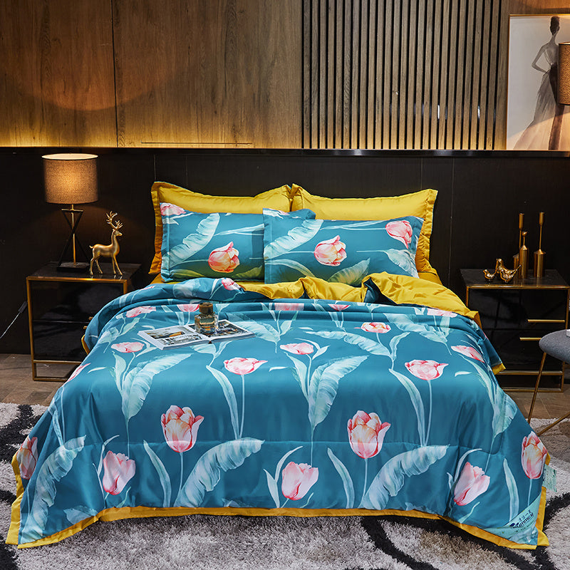 Tiansi Summer Quilt Four Piece Set Summer Cool Quilt Double Machine Washable Summer Air Conditioning Thin Quilt Summer Single Thin Quilt Core
