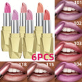Shimmer Lipstick Set 6 Piece Waterproof Long Lasting Glossy Lip Color Coral Pink Red Purple Shades Makeup Kit for Women Trave