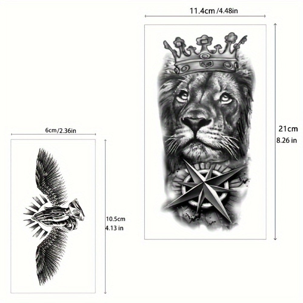 Temporary Tattoos, 32-Sheet Black Animal and Tribal Set with Wolf, Lion, Tiger, Skull and Rose Designs — image 2