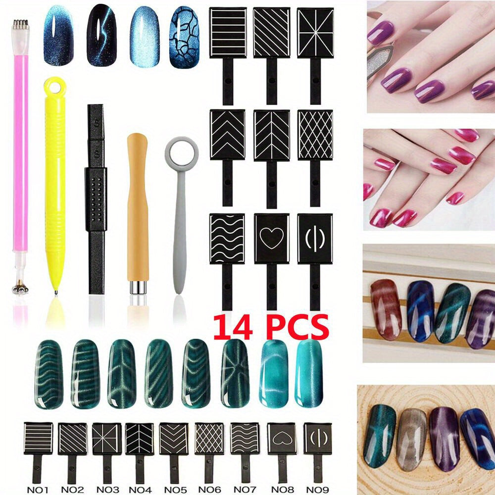 Cat Eye Gel Polish Kit 14Pcs Magnetic UV Nail Polish Set with Magnet Pen, 3D Shimmer Cat Eye Nail Art — image 12