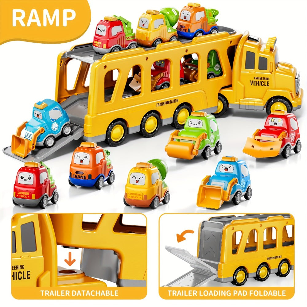 Transport Construction Truck Toy for Boys, 16.9 Inch Large Carrier Truck with 6 Cars, Lights & Sounds — image 7