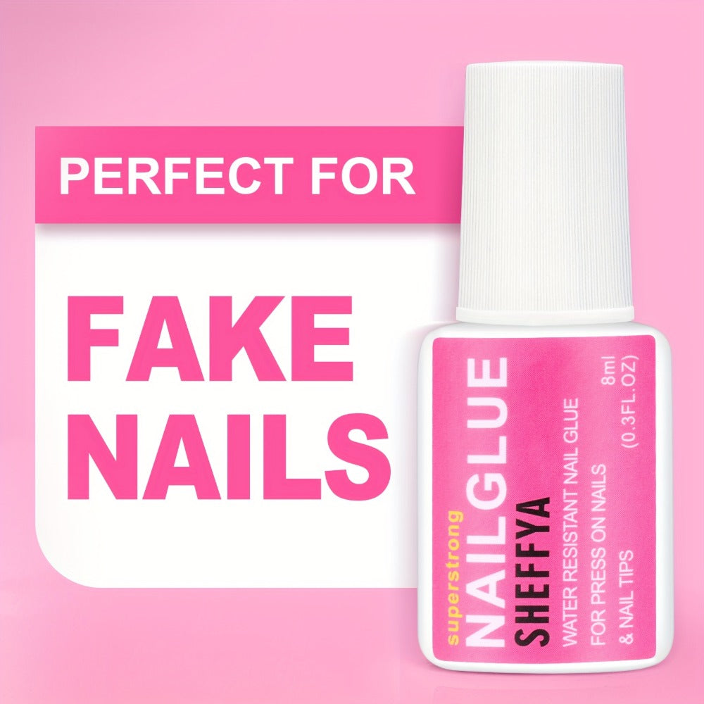 Nail Glue Set, 8ml Brush-On Bottles in 2-, 5- or 10-Piece Options with SHEFFYA Package and EMNAGLUE Bottle Markings — image 1