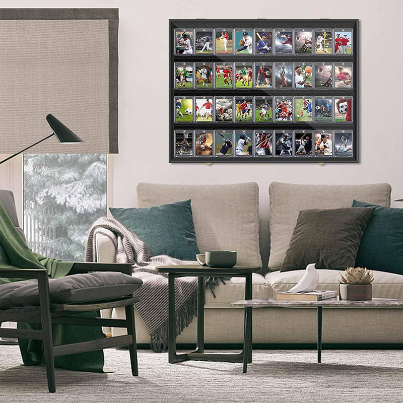 Large Sports Card Display Cases. Wooden, UV - protected acrylic fronts. For football, basketball, hockey cards.
