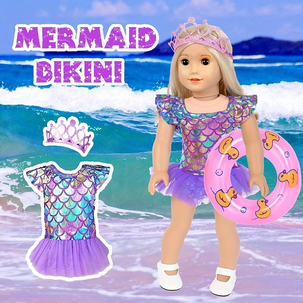 Twenty-Piece Mermaid Travel Accessory Set for 18-Inch Dolls with Purple Suitcase, Skirts and Crown — image 6