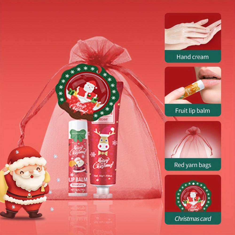 Bulk Gift Set 120 Pieces Lip Balm & Hand Cream with Red Velvet Bags & Holiday Cards – Moisturizing Party Favors for Colleague