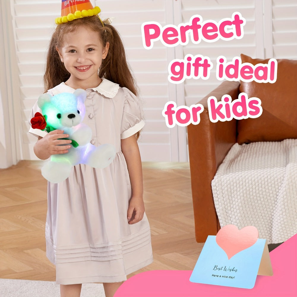 Rose Bear Plush with LED Light Glowing White Bear with Flowers Romantic with the Listed Color, Size or Set Options for Everyd