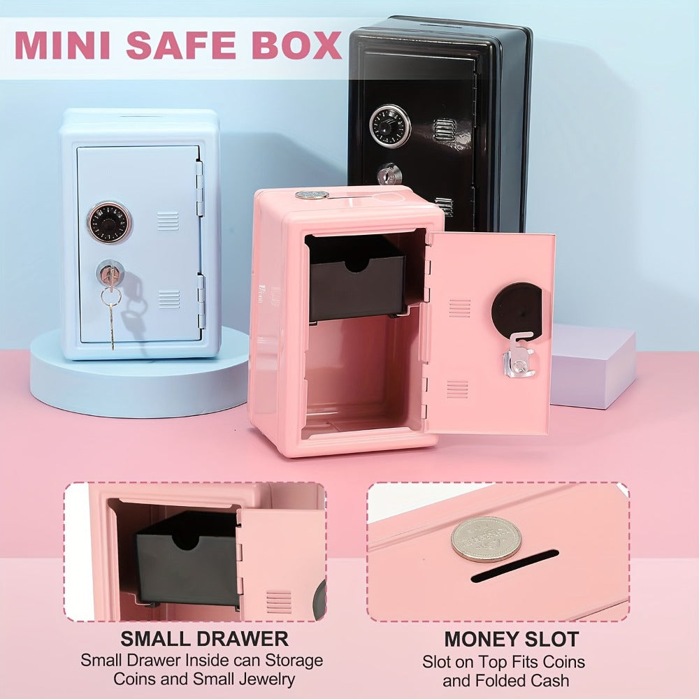 Metal Coin Bank Safe with Key and Combination Lock – Secure Steel Money Box with Removable Drawer, Coin Slot & Cash Storage f