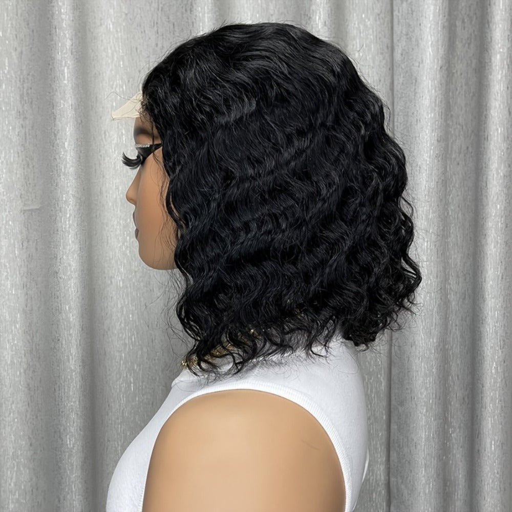 Lace Front Wig Deep-Wave Human Hair Bob, 12-Inch 1B or Natural Black with 4x4 Closure and 22.5-Inch Cap — image 9