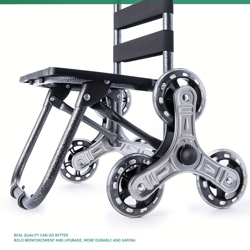 Stair Climbing Shopping Cart with Detachable Hand Truck, Foldable Grocery Trolley with Spacious Polyester Bag for Home Market
