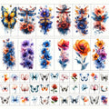 Temporary Tattoos GLARYYEARS 45-Sheet Watercolor Floral Set with 12 Large and 33 Small Designs for Arm, Wrist and Shoulder — 