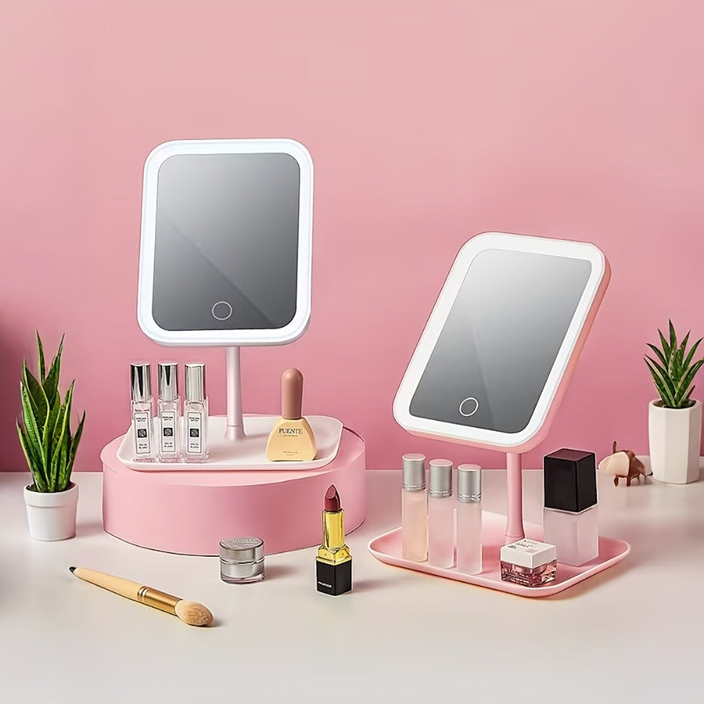 LED Makeup Mirror with Lights Rechargeable, Foldable Lighted Vanity Mirror 3 Color Modes Touch Dimming Portable Stand — image