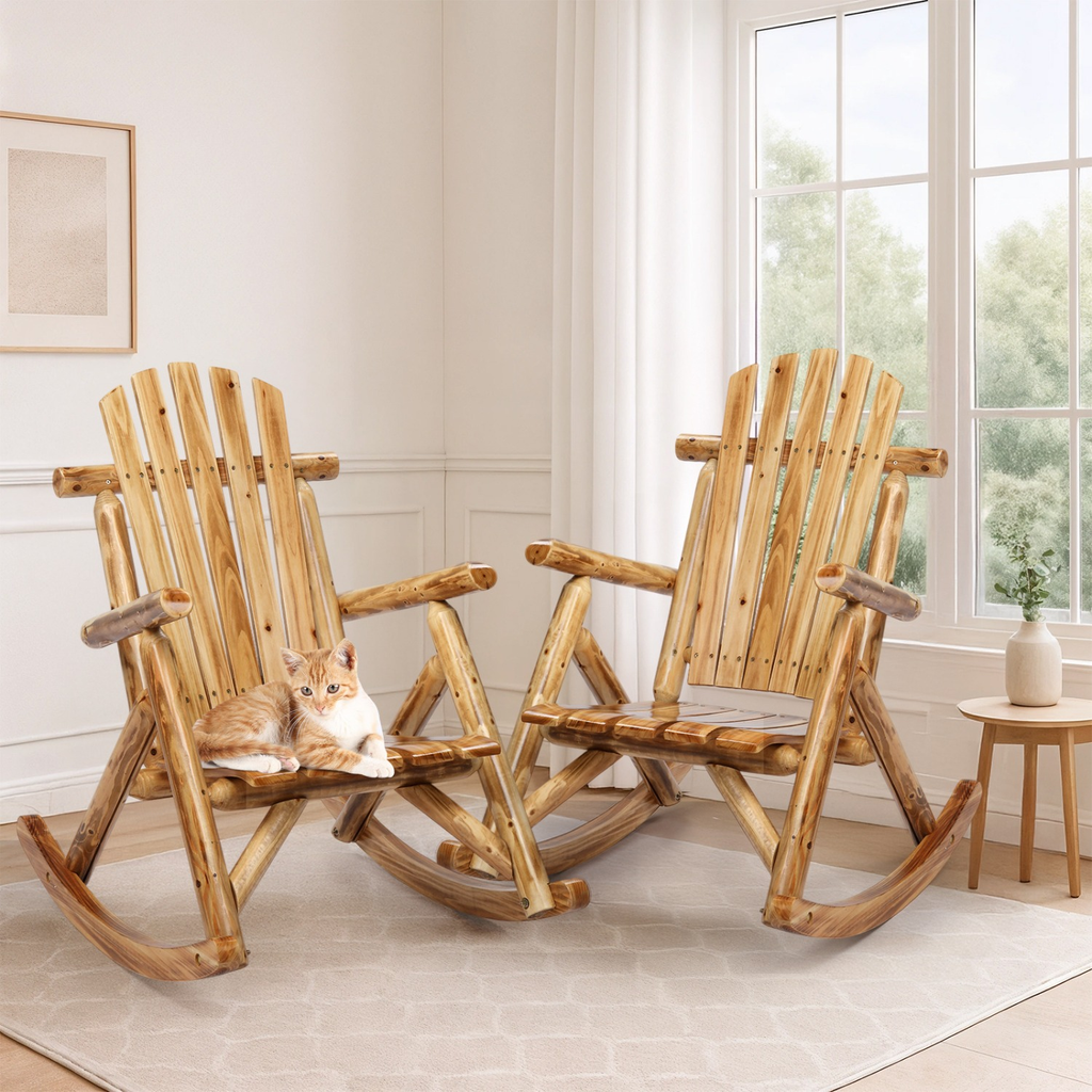 Patio Cedar Rocking Chair 26" Fan-Shaped Backrest Outdoor Rocker for Garden Poolside Patio — image 22