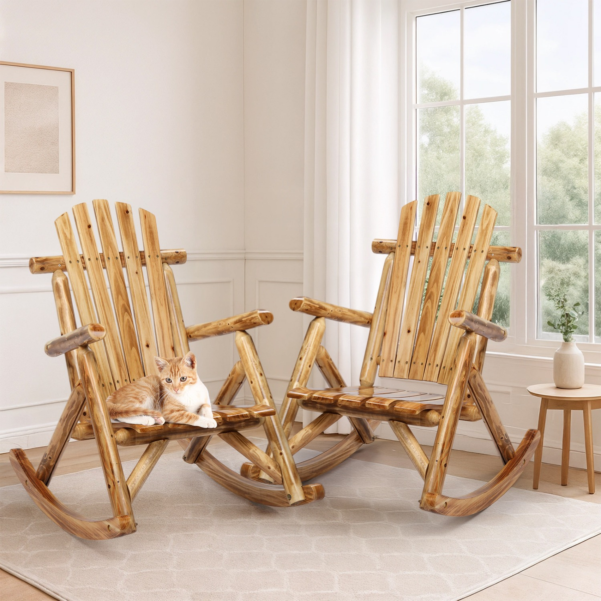 Patio Cedar Rocking Chair 26" Fan-Shaped Backrest Outdoor Rocker for Garden Poolside Patio — image 22