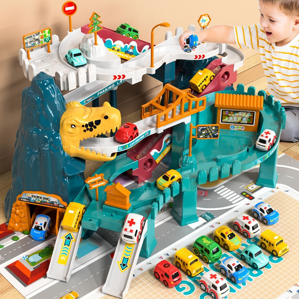 Dinosaur Race Track Toy Set for Kids with 10 Mini Cars & Ramp Launcher with the Listed Color, Size or Set Options for Everyda