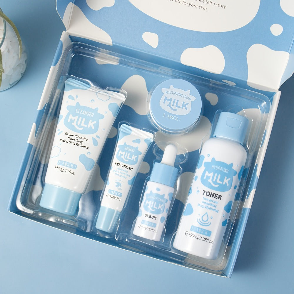 Skincare Set with LAIKOU Label, 5 Milk Niacinamide Alpha-Arbutin Items with Cleanser Toner Serum and Creams — image 9