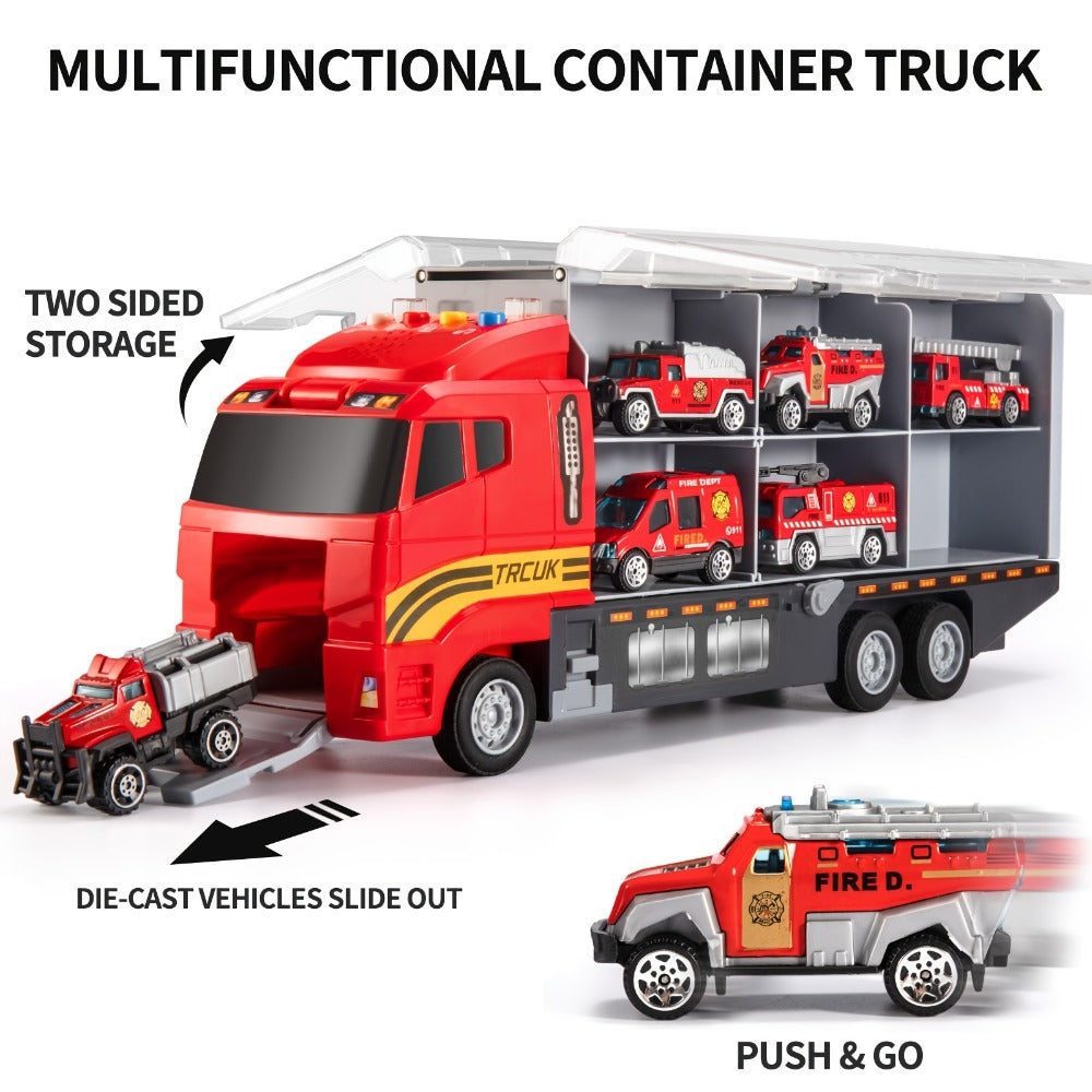 Fire Truck Toy Set for Kids Ages 3-6, Die-Cast Metal Carrier Truck with Play Mat, Emergency Vehicle Collection — image 5