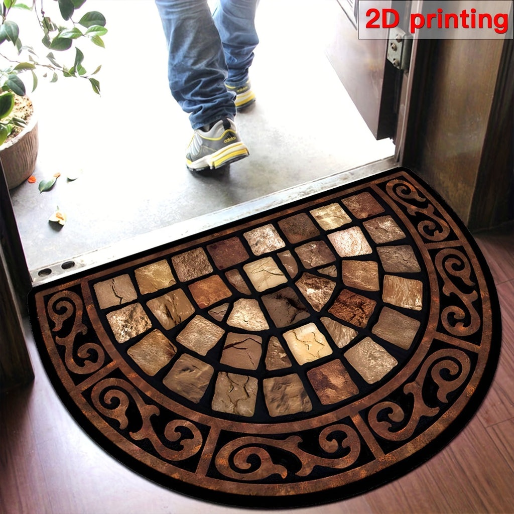 Door Mat Semi Circle Non-Slip | Luxury Velvet Entryway Living Room — image 3