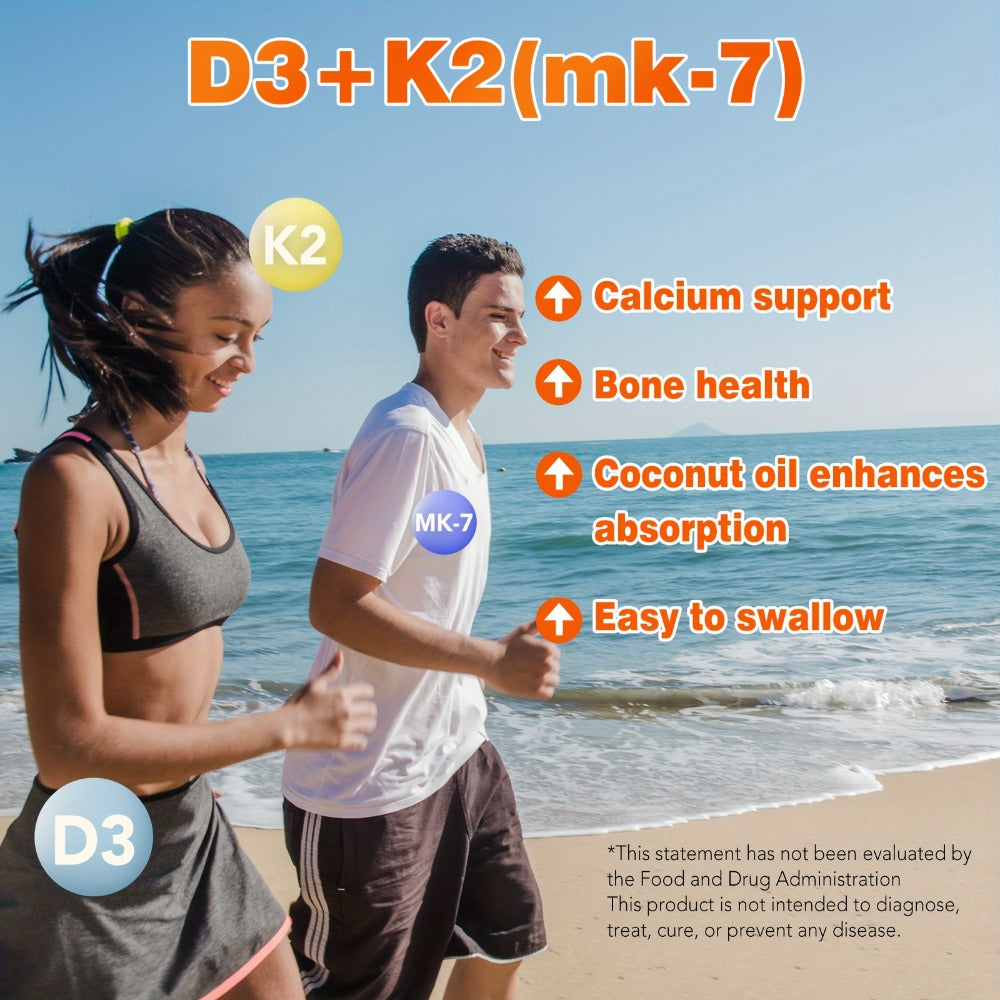 Bone Health Supplement Vitamin D3 1000 IU K2 MK-7 100mcg, 300 Softgels with Coconut Oil for Calcium Absorption — image 6