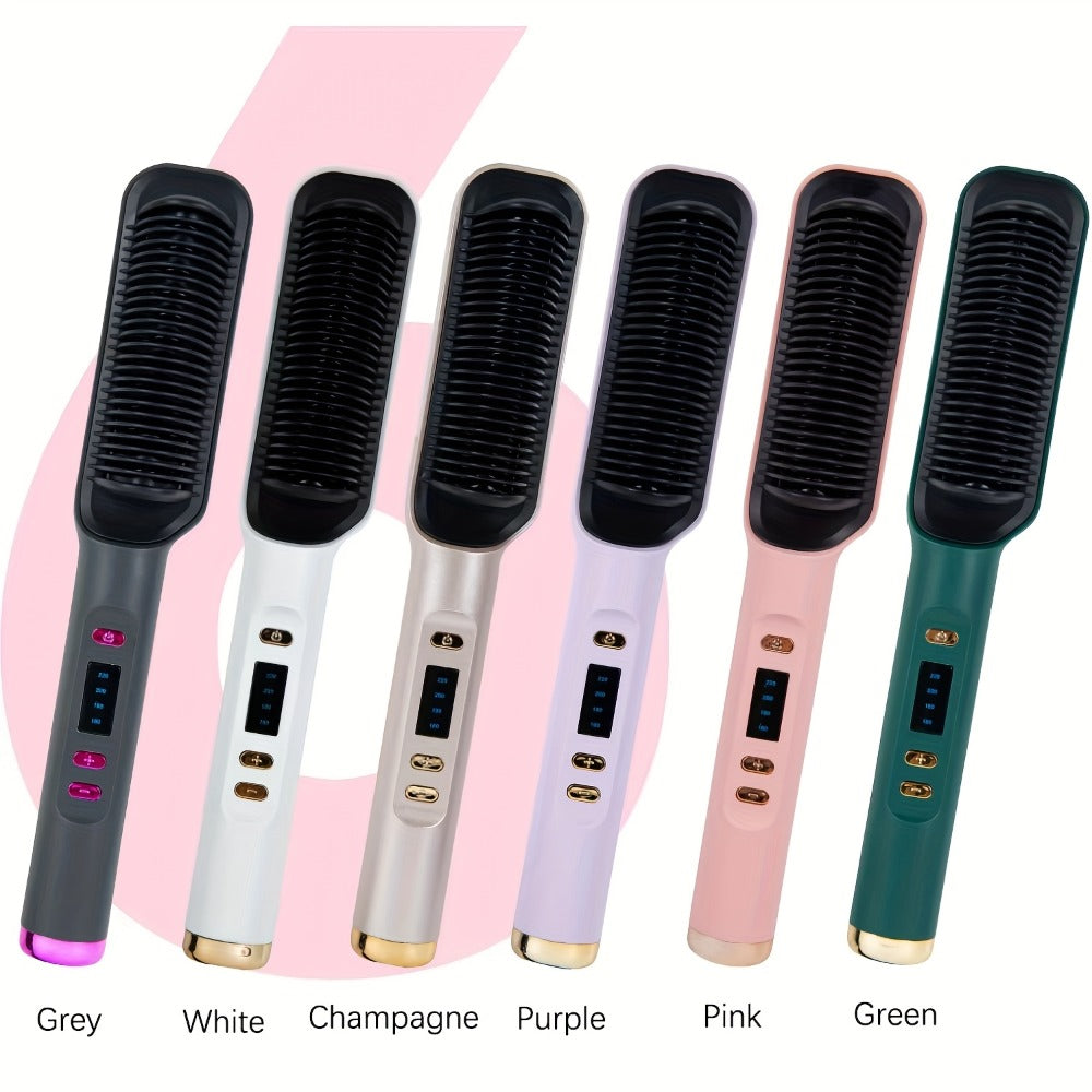 Four-Color Electric Hair Straightener Brush with Digital Display, Temperature Buttons and 10.6-Inch Body — image 9