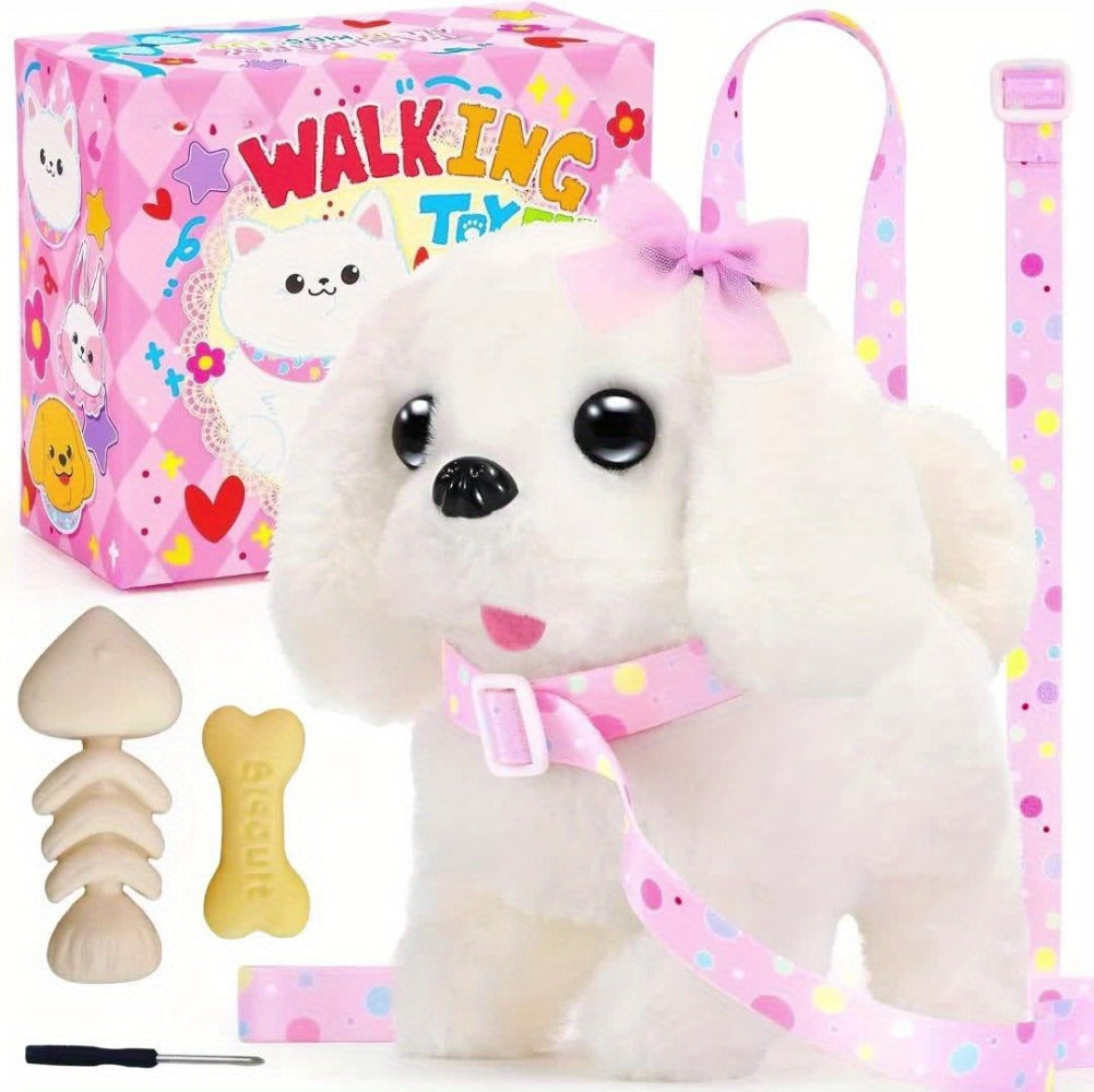 Plush Toy White Electronic Puppy with Walking, Barking, Tail-Wagging Action, Leash and Bow — image 9