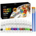 Stained Glass Painting Kit 12 Colors Acrylic Paint Set with 3 Brushes, Window Glass Paint for Wine Glasses Ceramic Mugs — ima