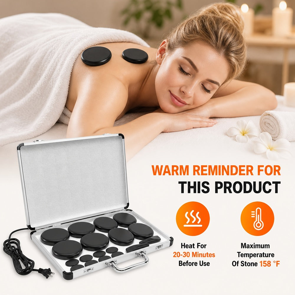 18-Piece Basalt Hot Stone Massage Set with Warmer, 4 Sizes for Full Body Deep Relaxation, Professional — image 1