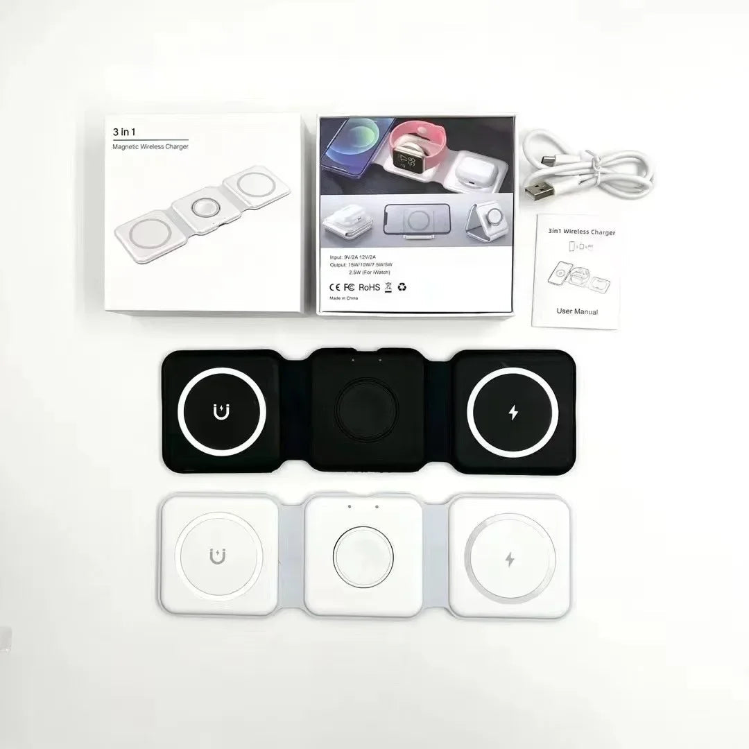 3-in-1 Magnetic Multi-function Charger Folding Wireless Charger for Xiaomi  Apple Phone Headset Watch Airpods Charger