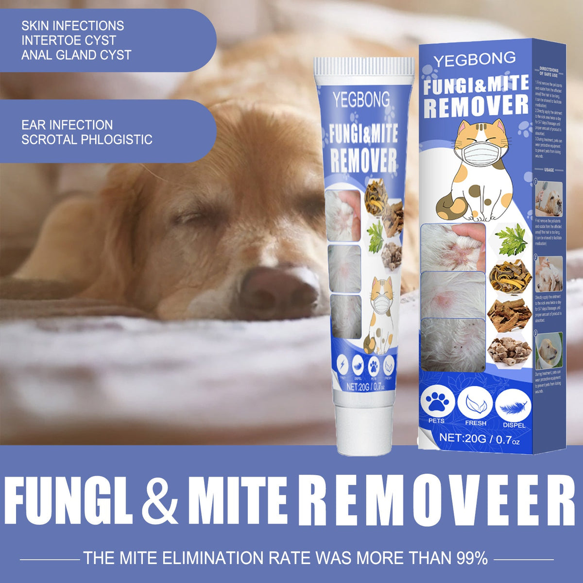 Pet Mite Relief Cream For Pet Dogs And Cats Skin Itching And Mite Removal Topical Care Cream