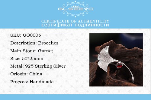 GLSEEVO Ginkgo Biloba Leaf Brooches For Women Wife 925 Sterling Silver Natural Garnet Luxury Brooch Luxury Fine Jewellery