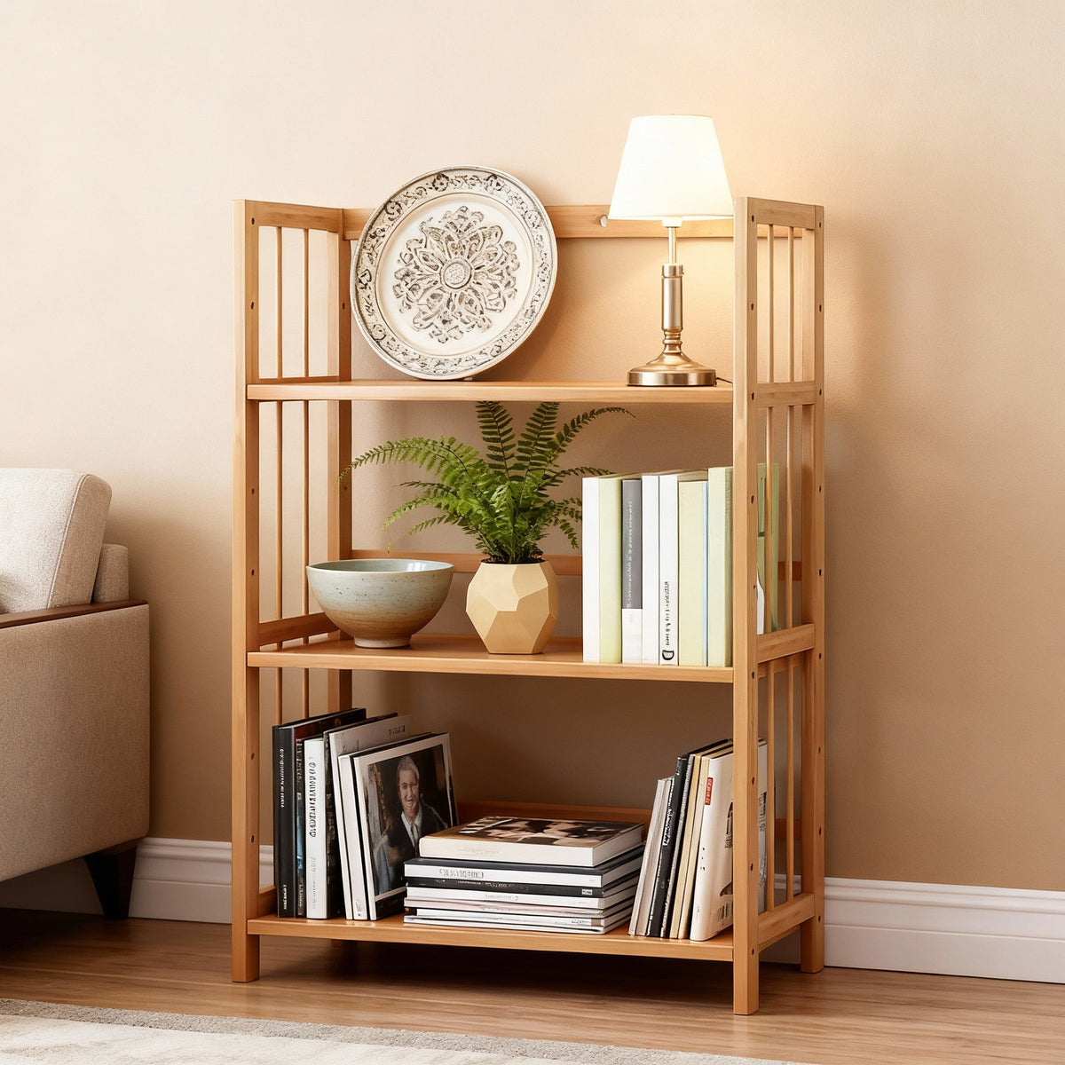 Tall Bamboo Bookshelf – Adjustable Shelves, Narrow Freestanding Storage Rack