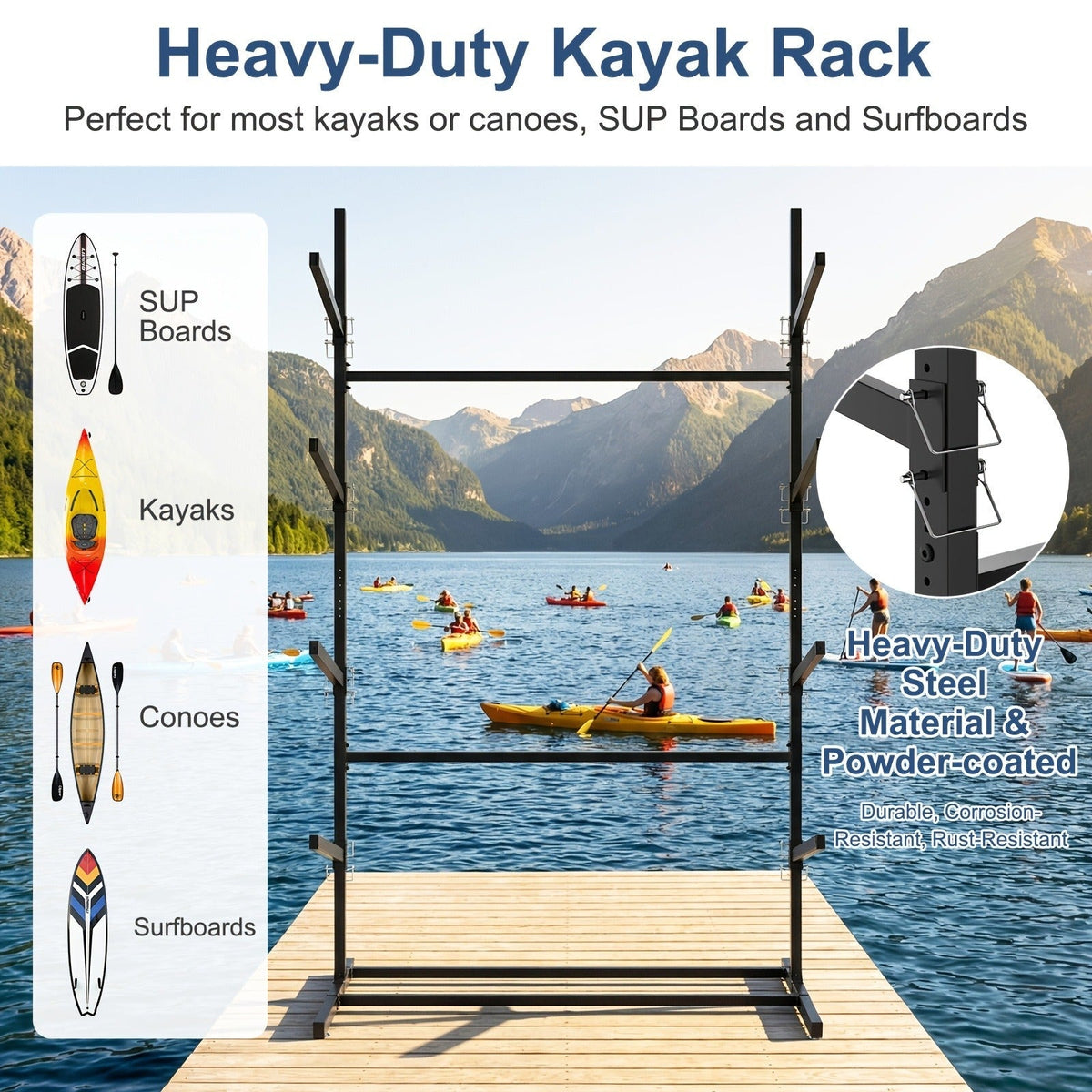 Kayak Storage Rack, Adjustable Stand for SUP, Canoe & Paddle Board, Wall, Dock & Freestanding, 400 lbs Capacity — image 5